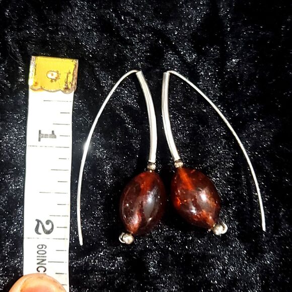 Baltic Amber Cherry Drop Sterling Silver Earrings - Picture 7 of 7